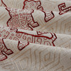 Chinois Foo Dog Embroidered Linen Carmine | Medium Weight Linen Fabric | Home Decor Fabric | 54" Wide