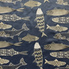 Performatex Fish Market Embroidered Outdoor Canvas Navy Grey | Home Decor Fabric | 54" Wide