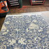 Blue Damask Wildlife | Bunnies, Birds | 54" Wide | Woven Basket Weave | Medium/Heavyweight Upholstery Fabric