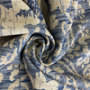 Blue Damask Wildlife | Bunnies, Birds | 54" Wide | Woven Basket Weave | Medium/Heavyweight Upholstery Fabric