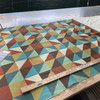 Geometric Triangles in Blue / Orange / Yellow | Upholstery / Slipcover Fabric | Jacquard | Medium Weight | 54" Wide | By the Yard