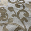 Vien-lin in Flaxen | Drapery Fabric | Embroidered Scrollwork Floral in Bronze on Beige Linen | Light-Medium Weight | 54" Wide | By the Yard