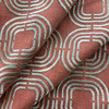 Chain Reaction in Cayenne | Drapery Fabric | Embroidered Geometric Bronze on Spice Reddish-Orange | Lightweight | 54" Wide | By the Yard