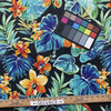 Solarium Beachcrest in Caviar | OUTDOOR Home Decor Fabric | Tropical Floral in Blue / Orange / Black | Richloom | Medium Weight | 54" Wide | By the Yard