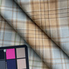 Quincy in Smog | Tartan Plaid Twill  Fabric in  Muted Sky Blue, Golden Tan with Green  | Midweight Home Decor Fabric | Cotton Blend  | Marlatex | 54" Wide | BTY