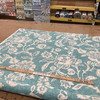 3.5 Yard Piece of Turquoise Blue Beige White Floral Batik Style Drapery Fabric By The Yard 54"W