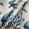 Nautical Fish and Shells | Blue / Orange / Green | Home Decor Fabric | Vilber Niza 3489 | Medium Weight | 100% Cotton | 54" Wide | By the Yard