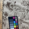Wildlife in Doeskin | Upholstery Fabric | Moose / Bear on Herringbone | Tan / Brown | Medium Weight | 54" Wide | By the Yard