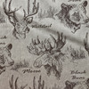 Wildlife in Doeskin | Upholstery Fabric | Moose / Bear on Herringbone | Tan / Brown | Medium Weight | 54" Wide | By the Yard