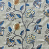 Starlight in Stone | Embroidered Drapery Fabric | Floral Pomegranate Design in Blue, Grey, Beige, Orange | Europatex | 57" Wide | By the Yard