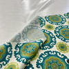 Sundial in Greenflower | Outdoor Waterproof Upholstery Fabric | Medallions in Green, Blue, Off White | Europatex | 60" Wide | By the Yard