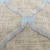 2 Yard Piece of Embroidered Ogee in Grey and Spa Blue on Natural Brown Slub Weave | Drapery / Upholstery / Slipcover Fabric | Linen Blend | 54" Wide | By the Yard