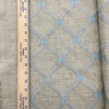 2 Yard Piece of Embroidered Ogee in Grey and Spa Blue on Natural Brown Slub Weave | Drapery / Upholstery / Slipcover Fabric | Linen Blend | 54" Wide | By the Yard