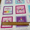 Unicorn Magic Boxes PANEL(23.5x44) in White | Benartex | Quilting Fabric | 44" Wide | 100% Cotton | Unicorns / Words | Pink / Blue / Purple / Yellow / White