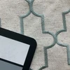 1 Yard Piece of Talia in Desert View | Embroidered Drapery Fabric | Teal Natural Quatrefoil | Medium Weight | 54" Wide | By The Yard