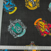 Harry Potter Houses Fleece | Black Bkgrnd / Yellow / Red / Green / Blue | 45" Wide | 100% Polyester | By the Yard | Licensed