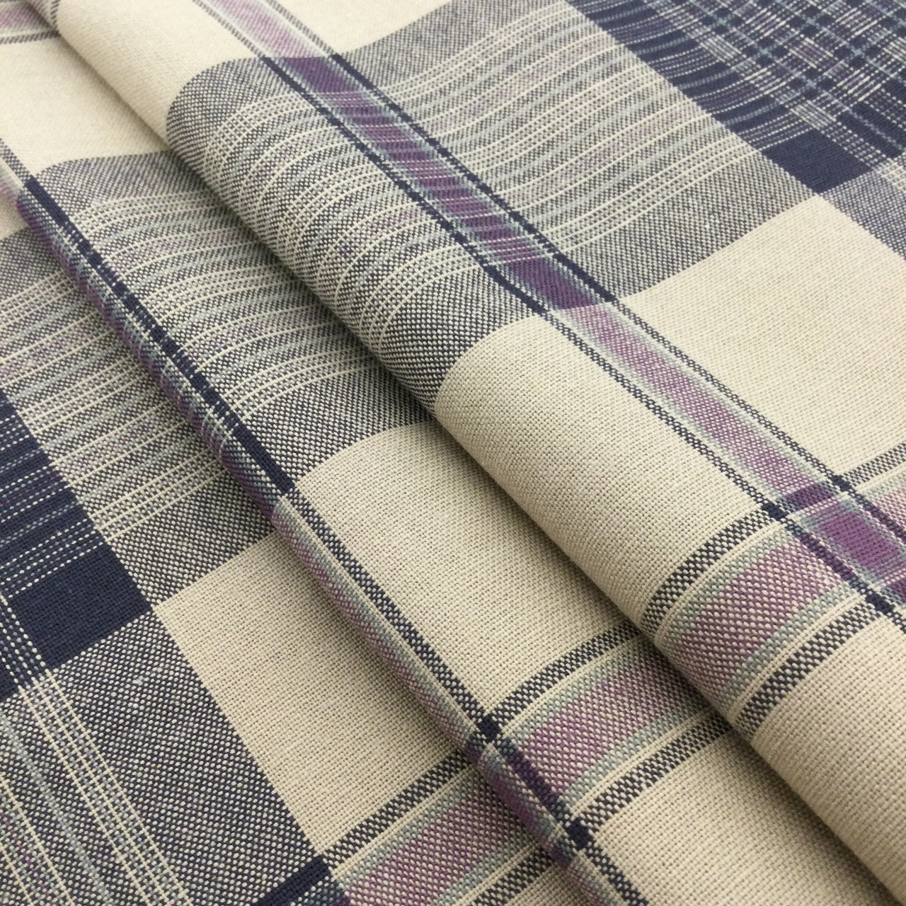 Vintage Plaid in Navy Blue, Purple, and Beige | Drapery 