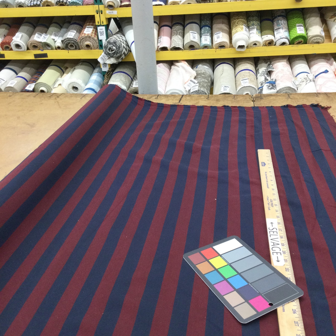 Horizontal Striped Fabric in Red and Navy Blue | Upholstery