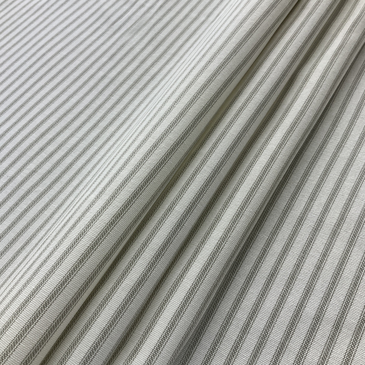 Vertical Ticking Stripe Cotton Duck Ivory and Grey | Medium Weight