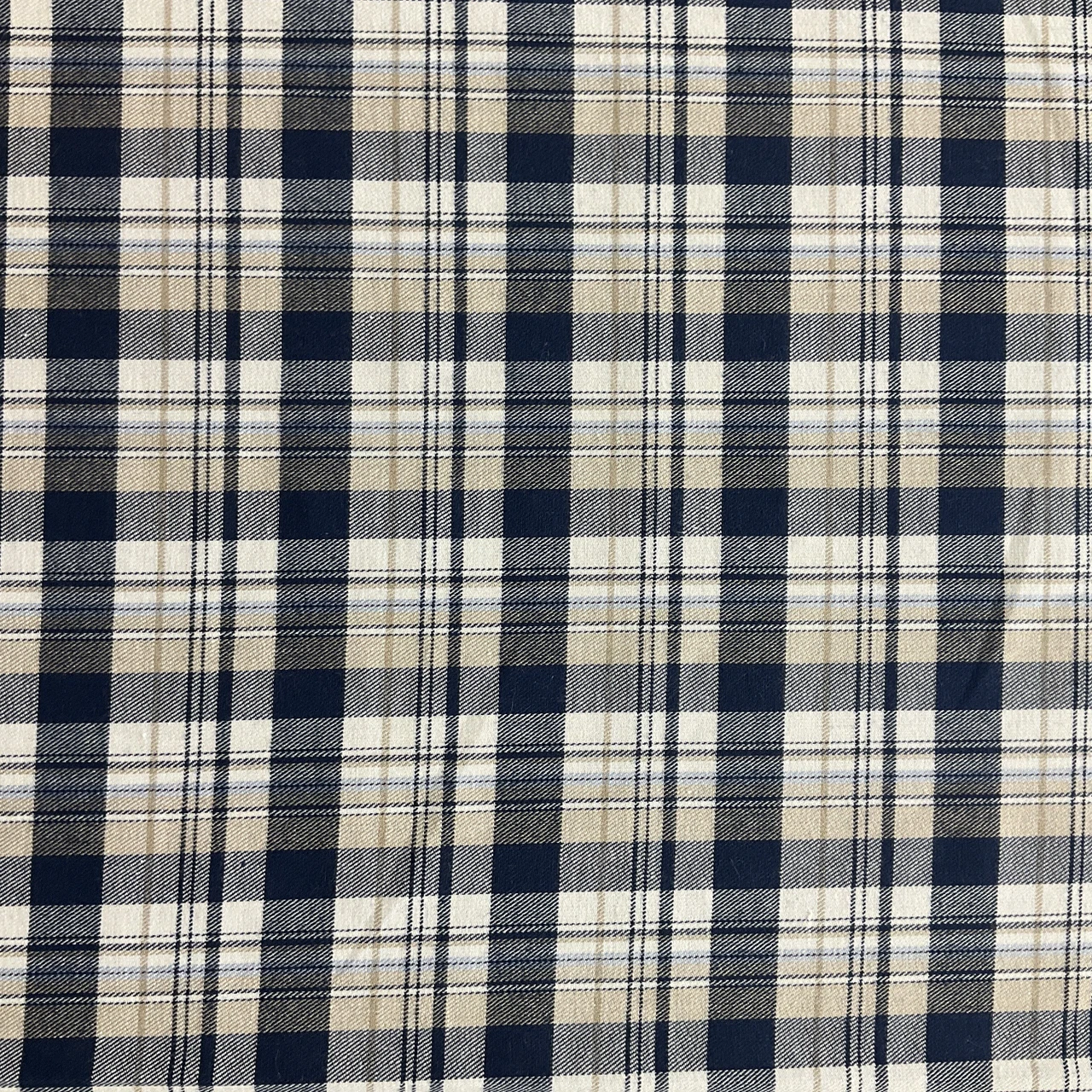 Blue Tan White Plaid Stretch Twill | 56