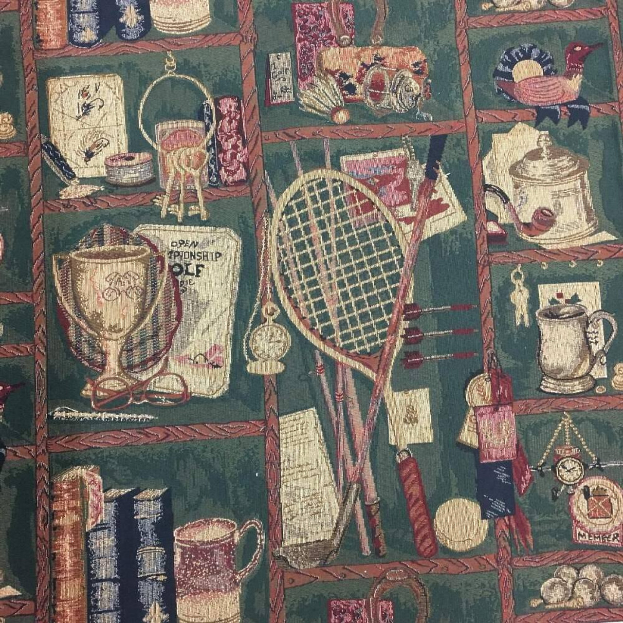 Country Club Life Tapestry Fabric, Golf Tennis Rustic, 54W