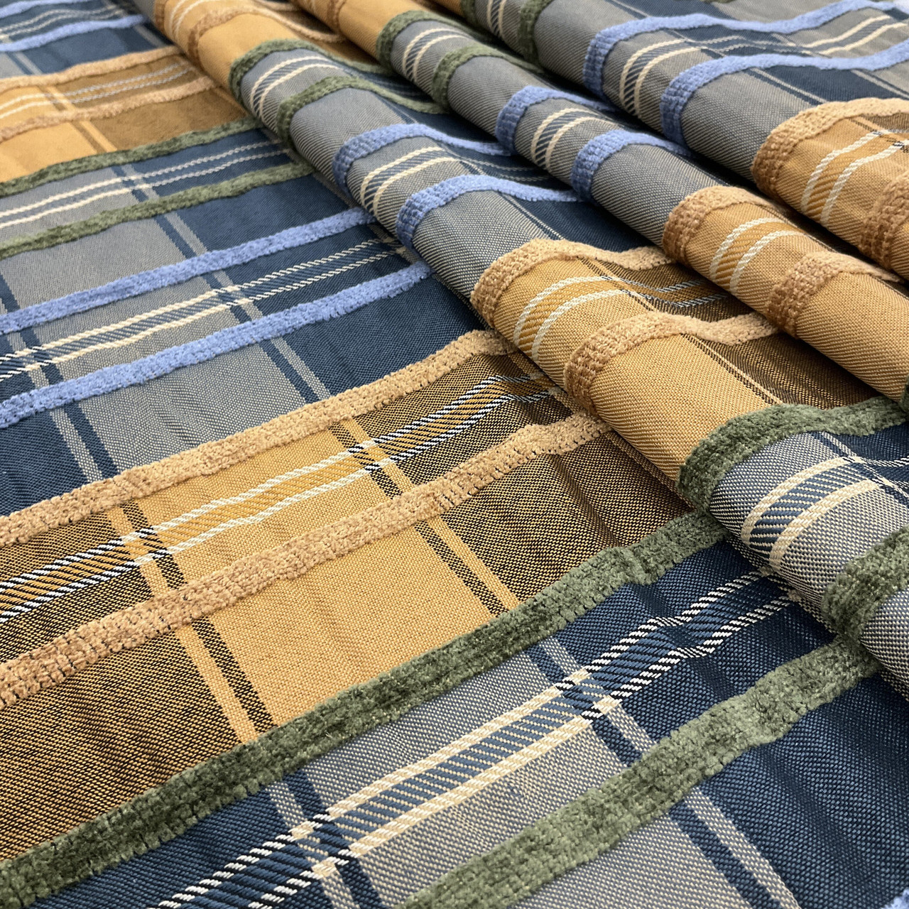 Striped Plaid with Chenille / Gold Fabric Raised the Upholstery Yard Stripes | | / Fabric - 54\
