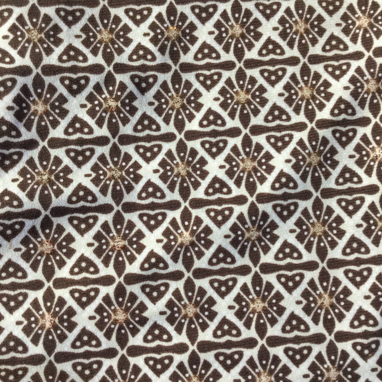 Brown Gold Geometric Floral Print Fabric | Knit Poly | Apparel