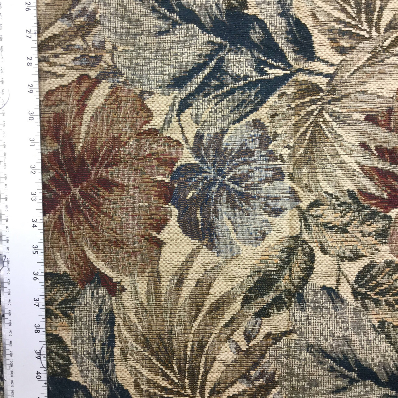 Tropical Leaves in Tan / Red / Black, Upholstery Fabric, 54 Wide