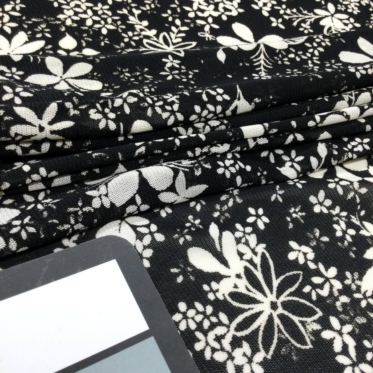 Black and White Floral Print Mesh Fabric, Stretch Sheer Lightweight