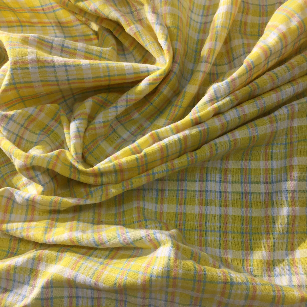Yellow Plaid Tartan Cotton Woven Fabric BTY GR8 For Kilt Skirts Drape Dress