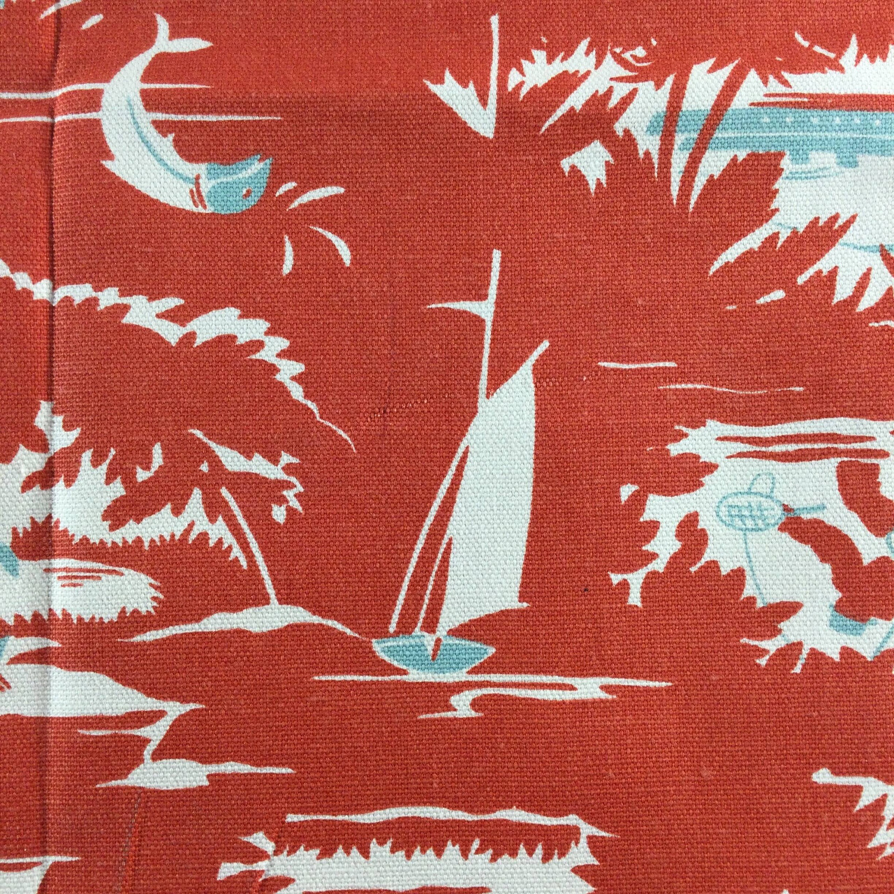 Tropical Sailboats Red / White, Home Decor Fabric