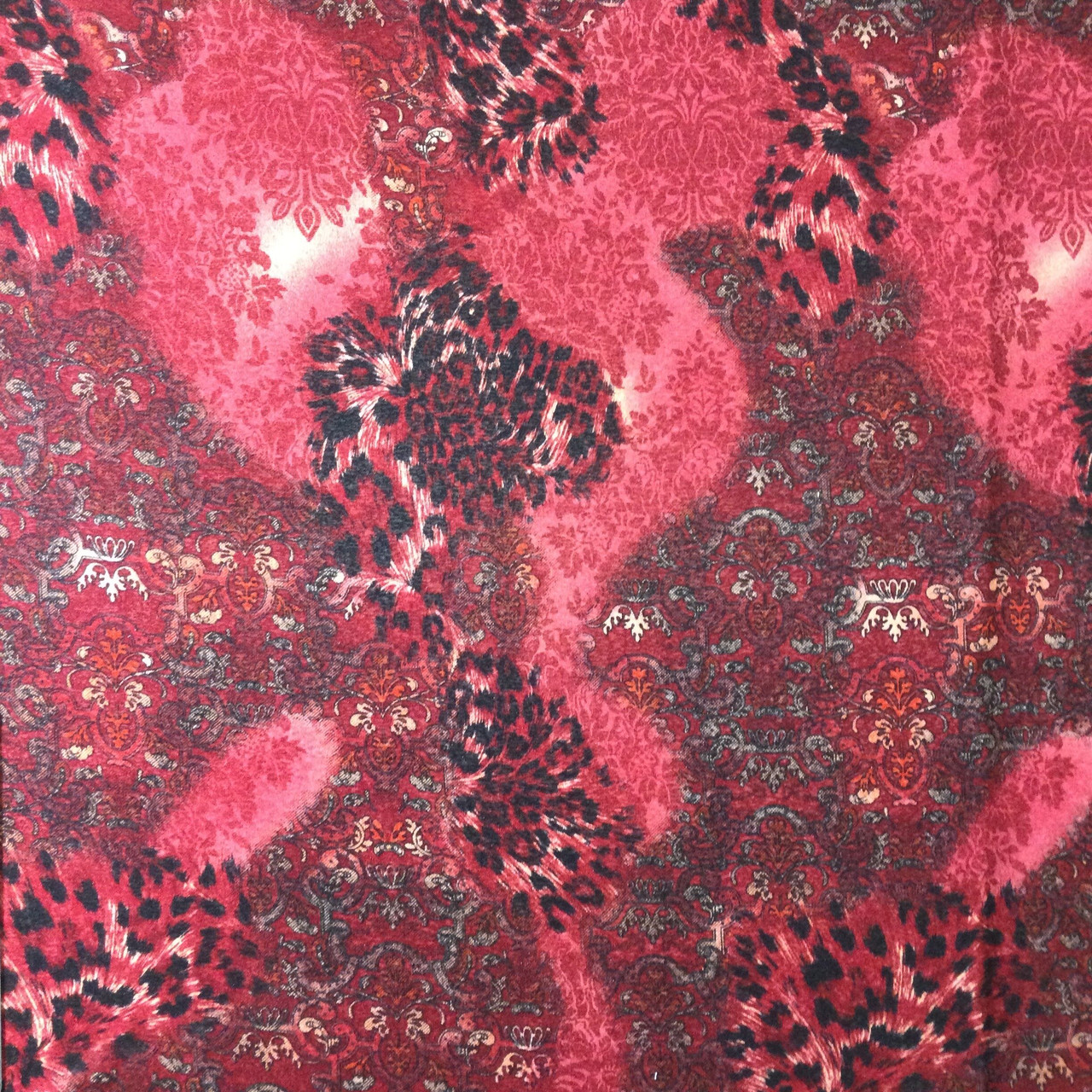 Abstract Bohemian Sheer Knit Fabric | Black / Red | One-Way