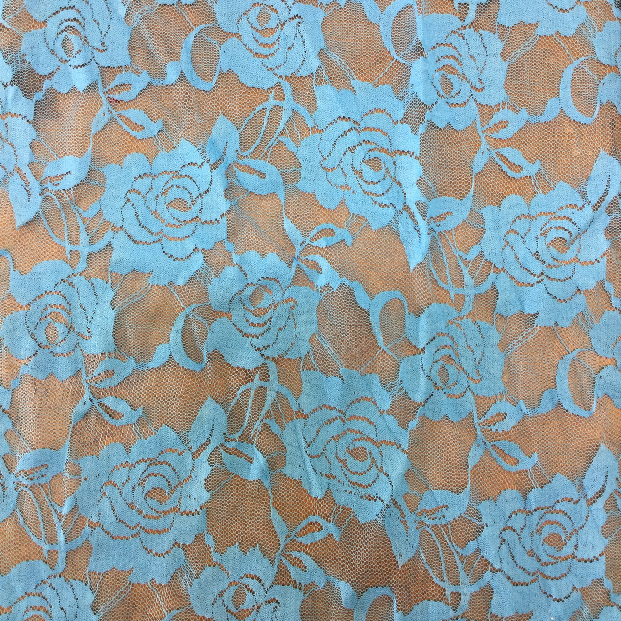Cyan Blue Stretch Lace Fabric, Rose Floral Pattern, Special Occasion, By  The Yard