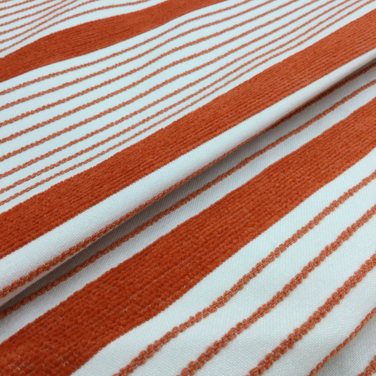 Orange and White Stripes, Porter Stripe in Coral by BELLA-DURA, Latex  Backed, Indoor / Outdoor Fabric, WATER RESISTANT, 54 Wide