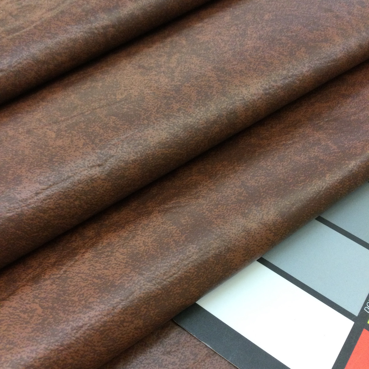 Mottled Brown Felt-Backed Faux Leather Vinyl Fabric