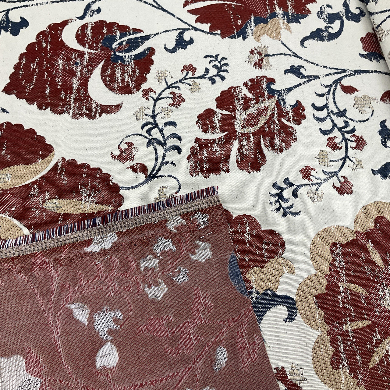 F8 Tan Floral Upholstery Fabric - yard —