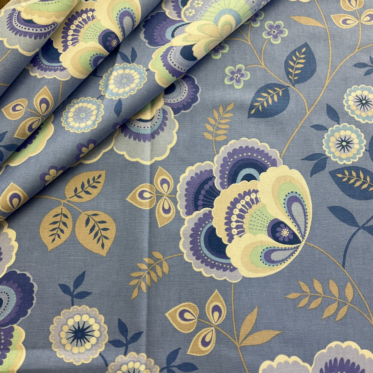 Ink Blue Jacobean Floral Toile Fabric | 100% Cotton Fabric 58”W