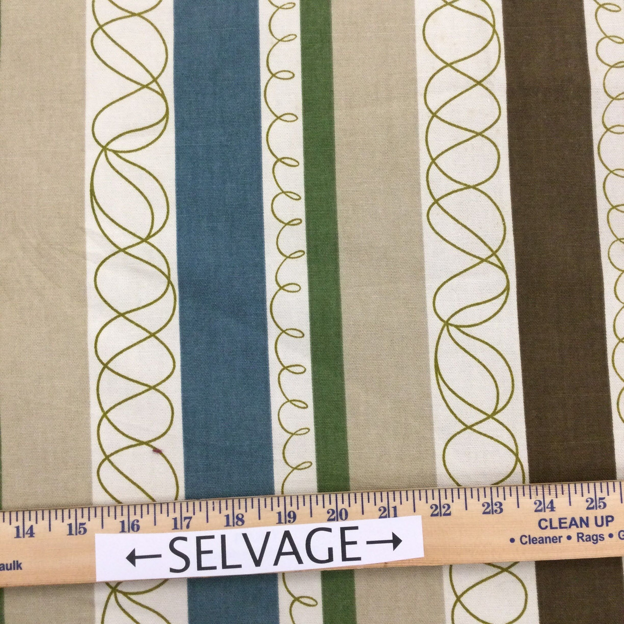 Sage Beige Chenille Stripe Uph Fabric, Fabric Bistro