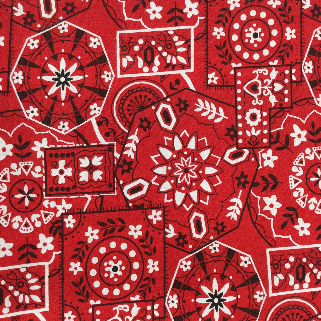 Bandana Design Quilting Fabric | Red / White / Black | 100% Cotton | 44