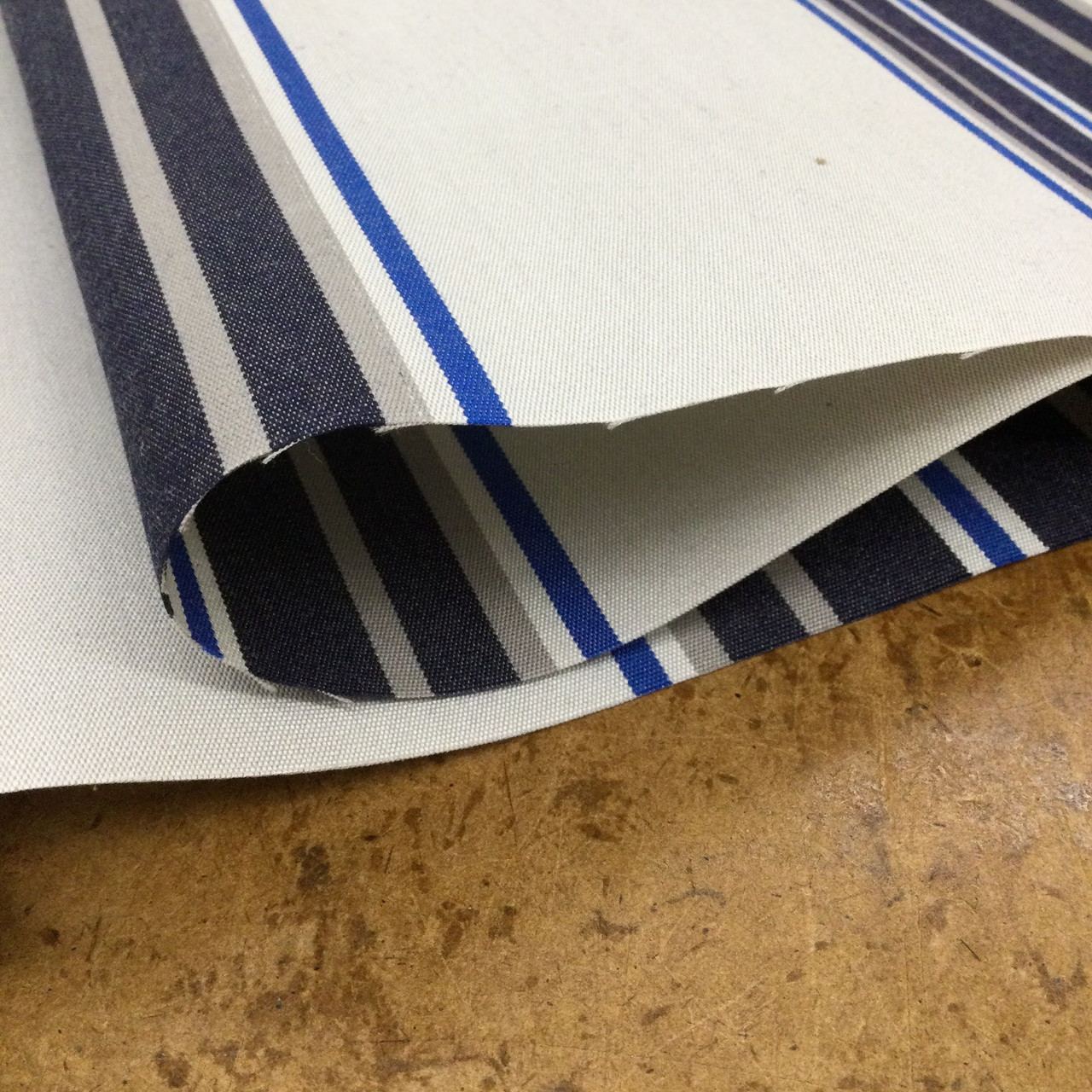 Vintage Stripes in Beige Navy Royal Blue Outdoor Awning