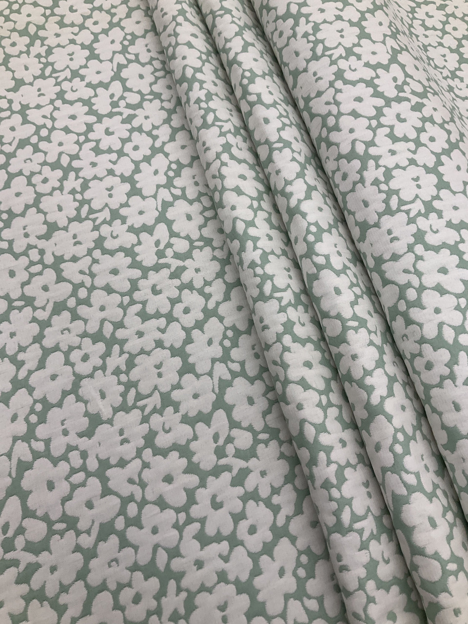 Mint Green and White Floral, Upholstery / Drapery Fabric, 54 Wide