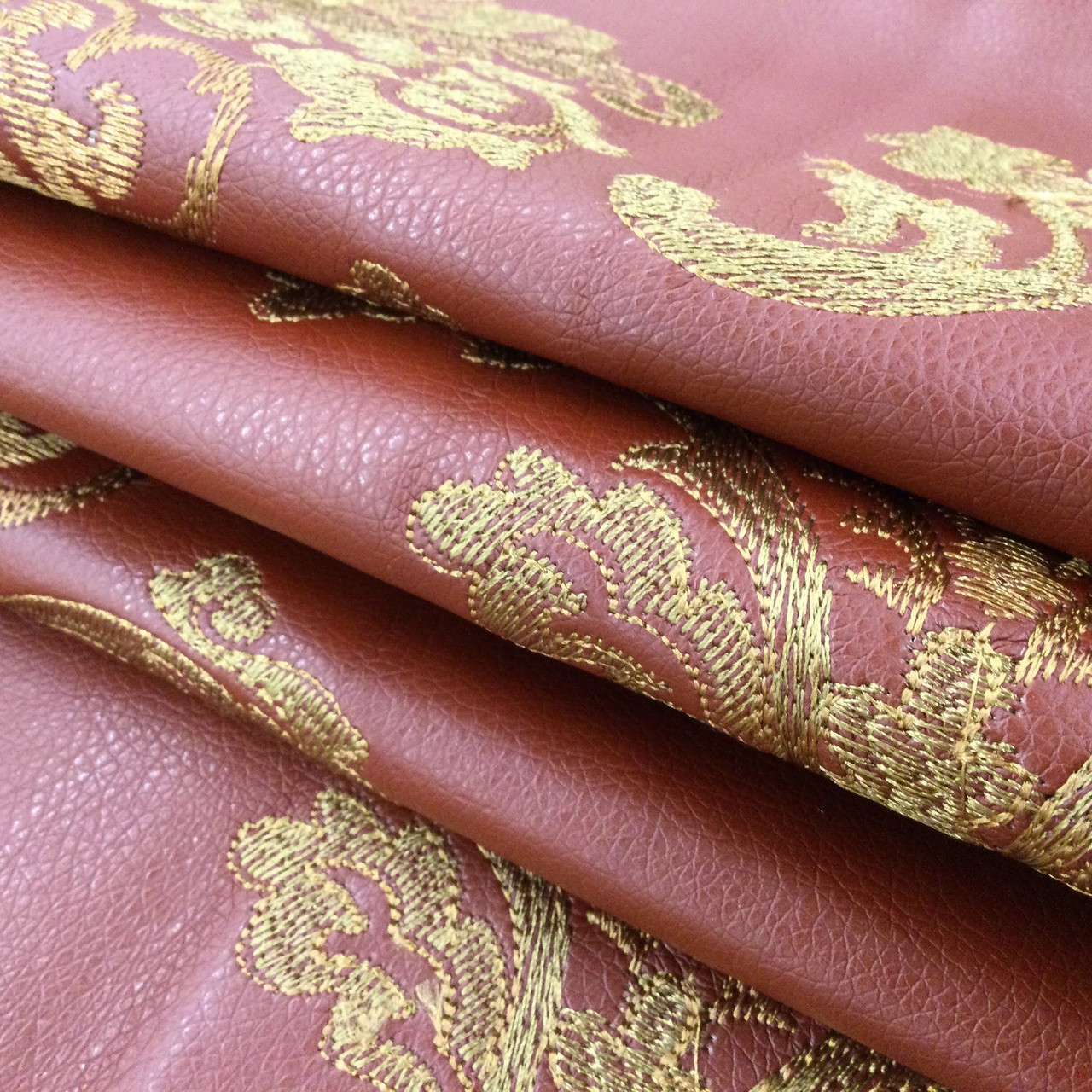 Cherry Red Faux Leather Vinyl Fabric | Upholstery | Heavyweight | 54 Wide |  By the Yard