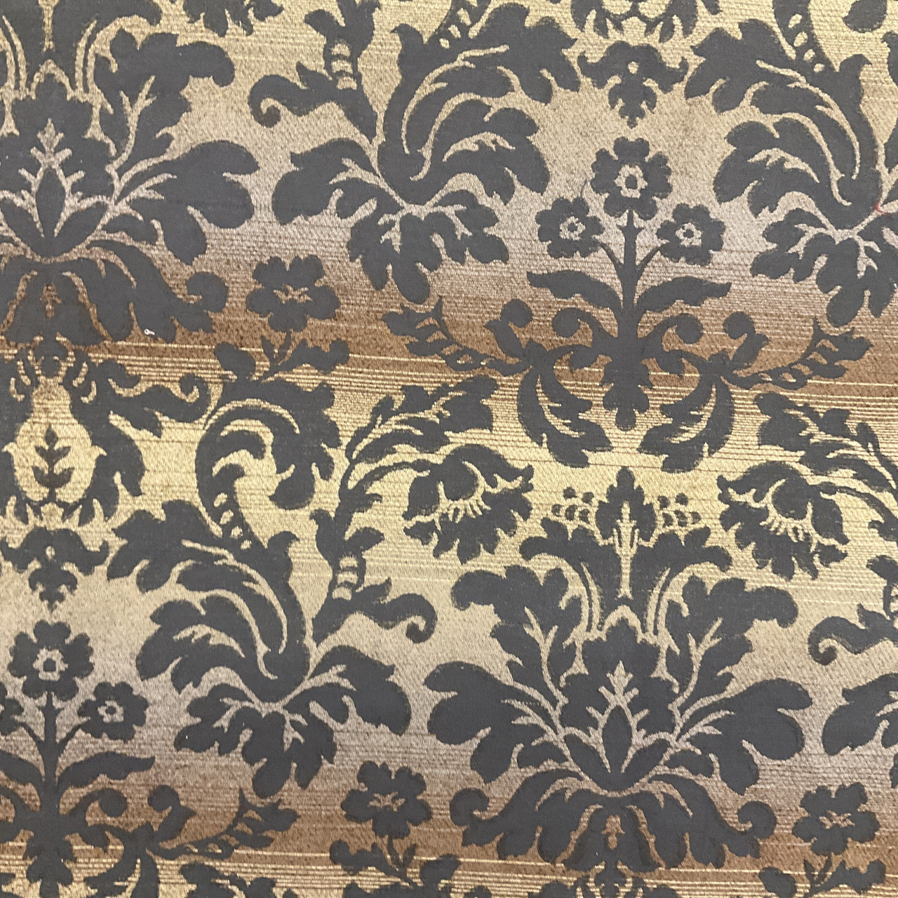 Black & Gold Pattern Damask Diamond Chenille Upholstery Fabric