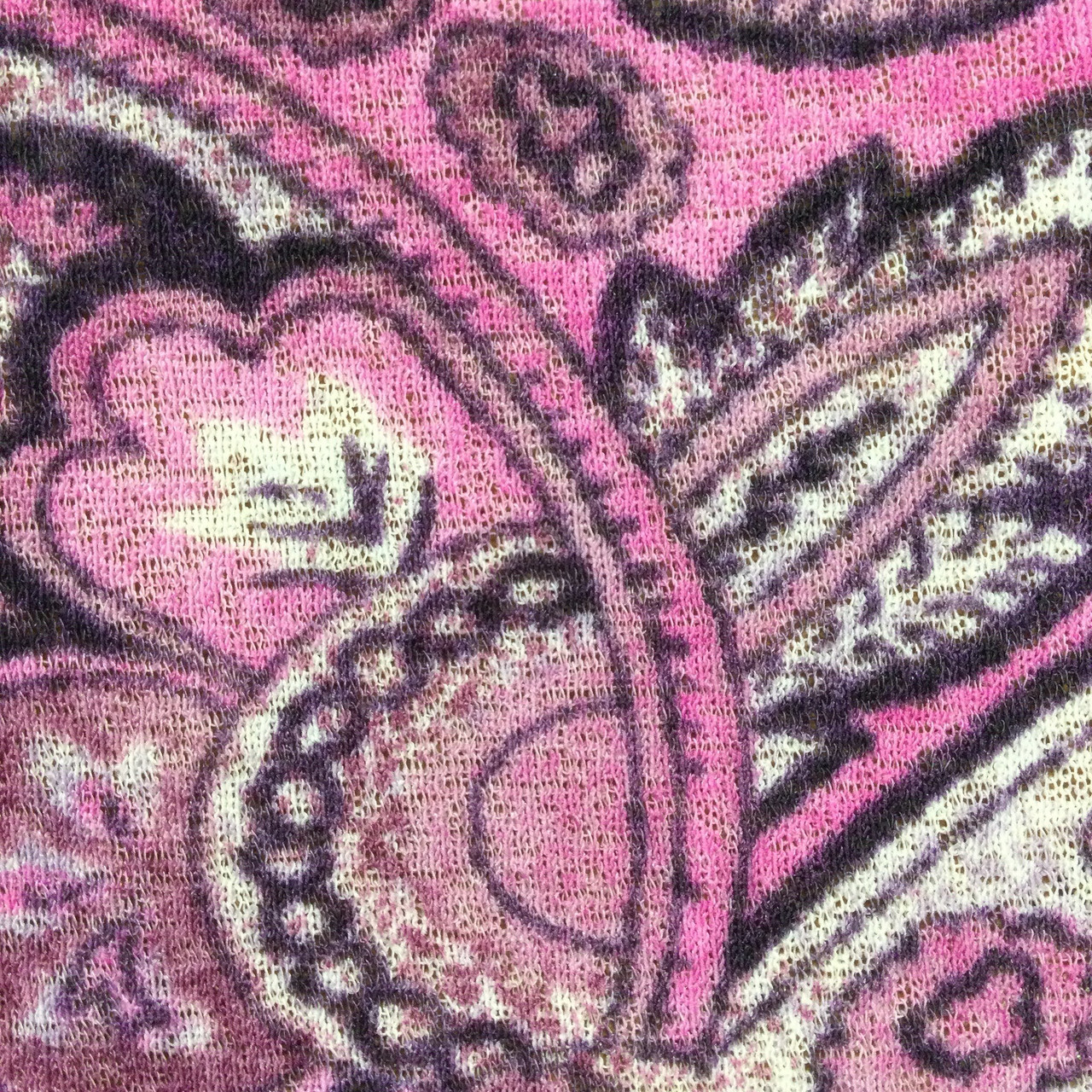 Magenta and Pink Paisley Sheer Mesh Print Knit Fabric