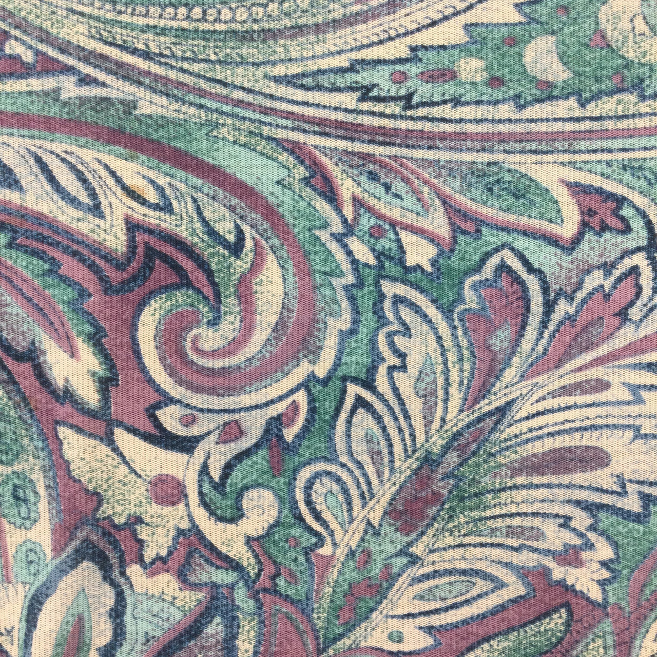 Purple and Teal Paisley Sheer Mesh Print Knit Fabric