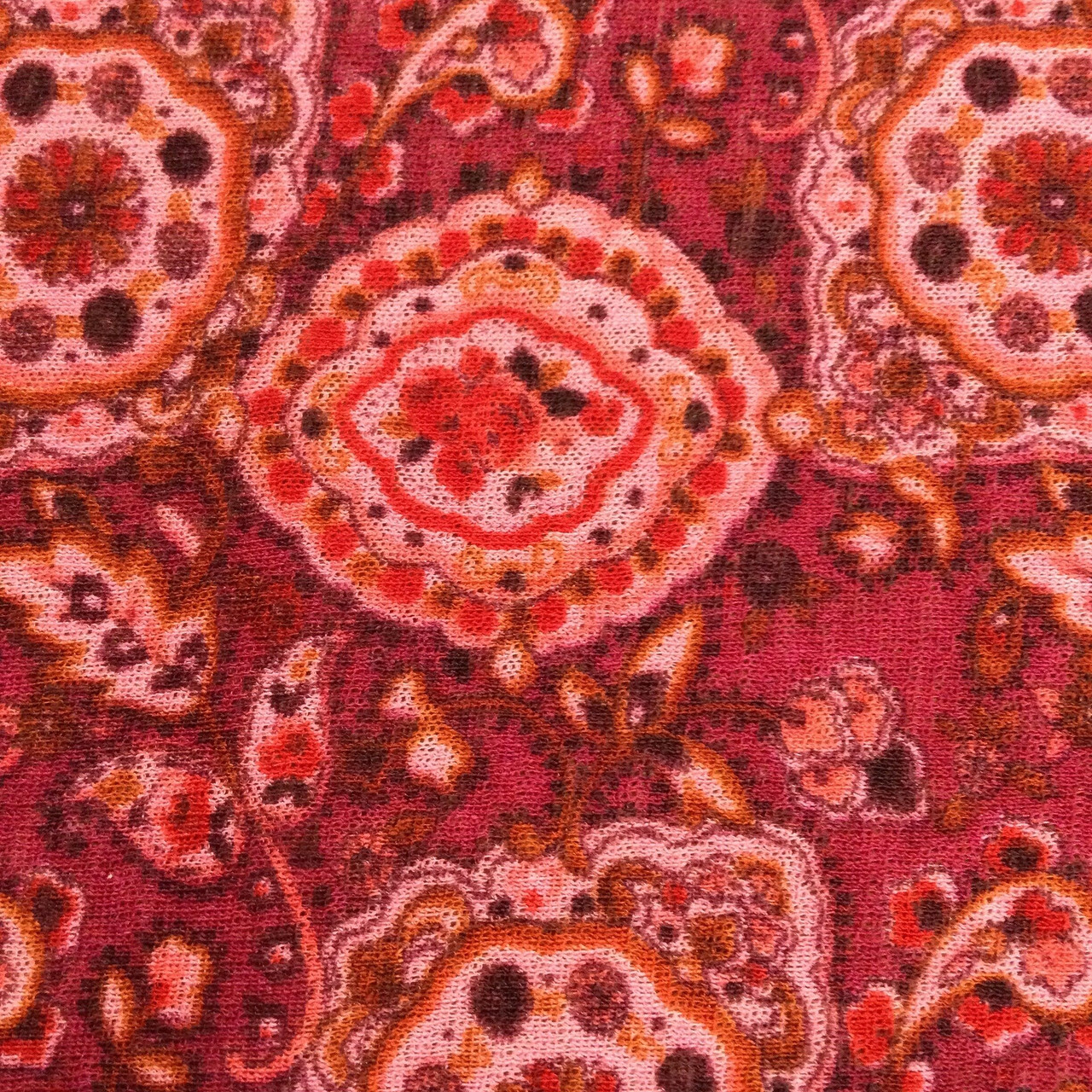 Magenta and Pink Medallion Printed Knit Fabric | Lightweight