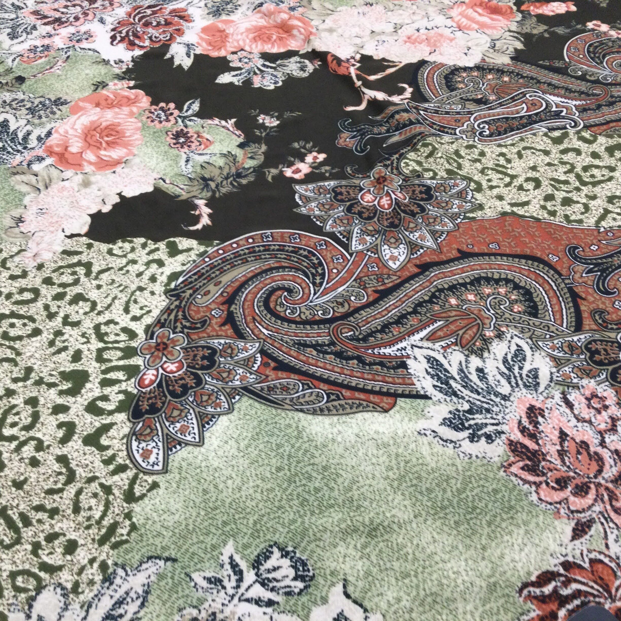Dark Olive and Knit Rose Fabric Yard Wide Apparel and Fabric The Lightweight Jersey Floral | - Inch Stretch By Matte | Paisley Clothing | Warehouse Coral | 45