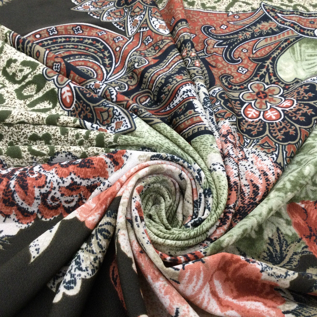 Dark Olive and Rose The Clothing Warehouse By Yard Matte Jersey Fabric Knit Wide Inch | | Coral Lightweight Apparel Paisley 45 and Stretch | - Fabric | Floral