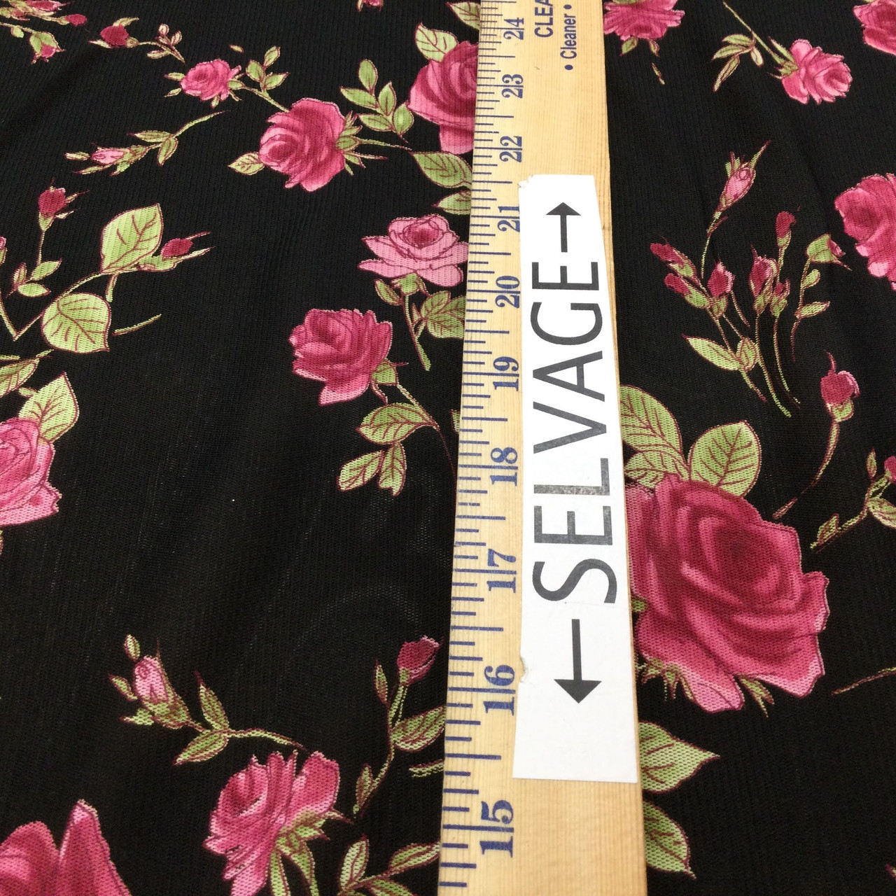 Lochie - vintage rose knit 8900→ Raspberry Roses on Black | Sheer Polyester Mesh Knit Fabric