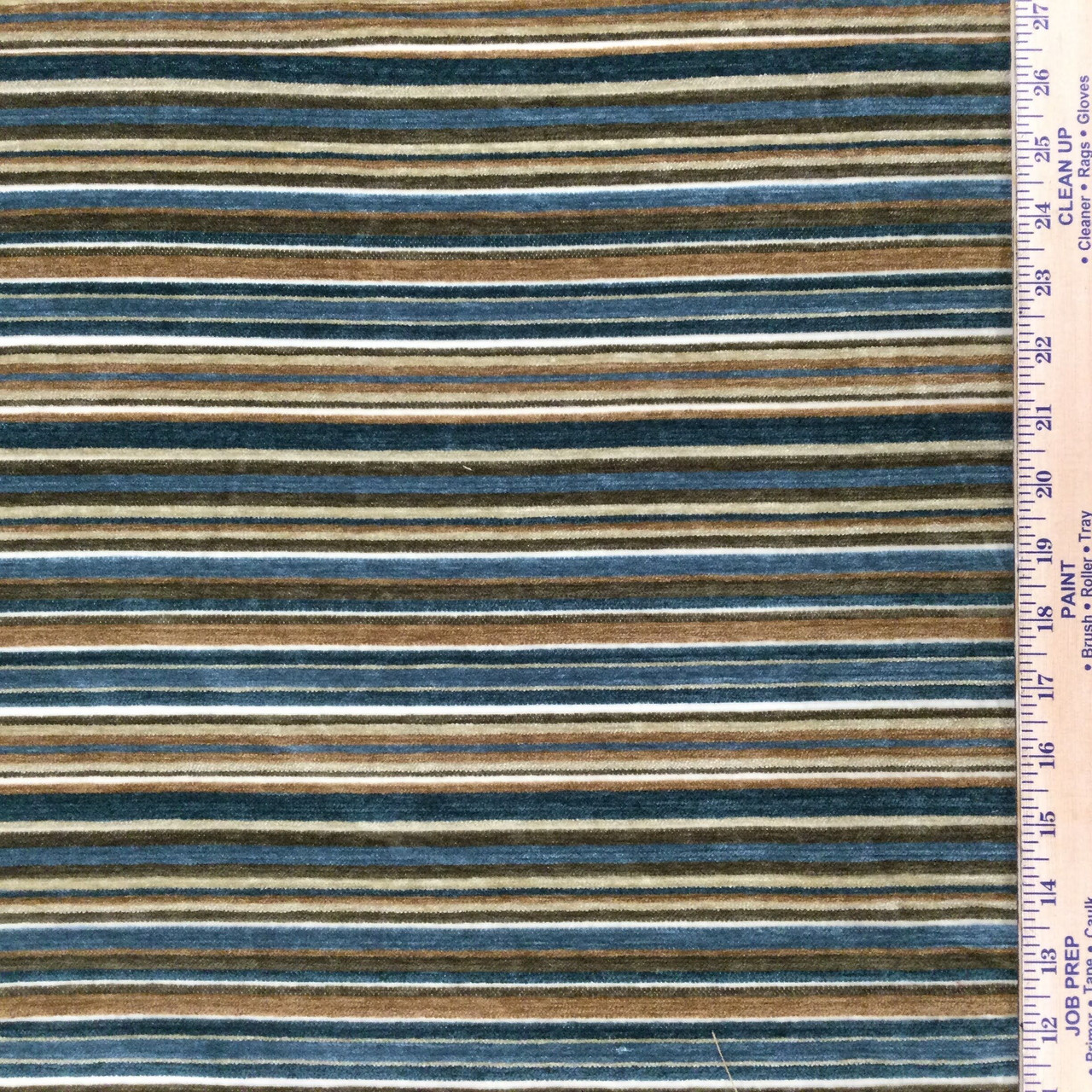 Striped Raised Chenille Velvet in Dark Blue and Brown | R-DIXON